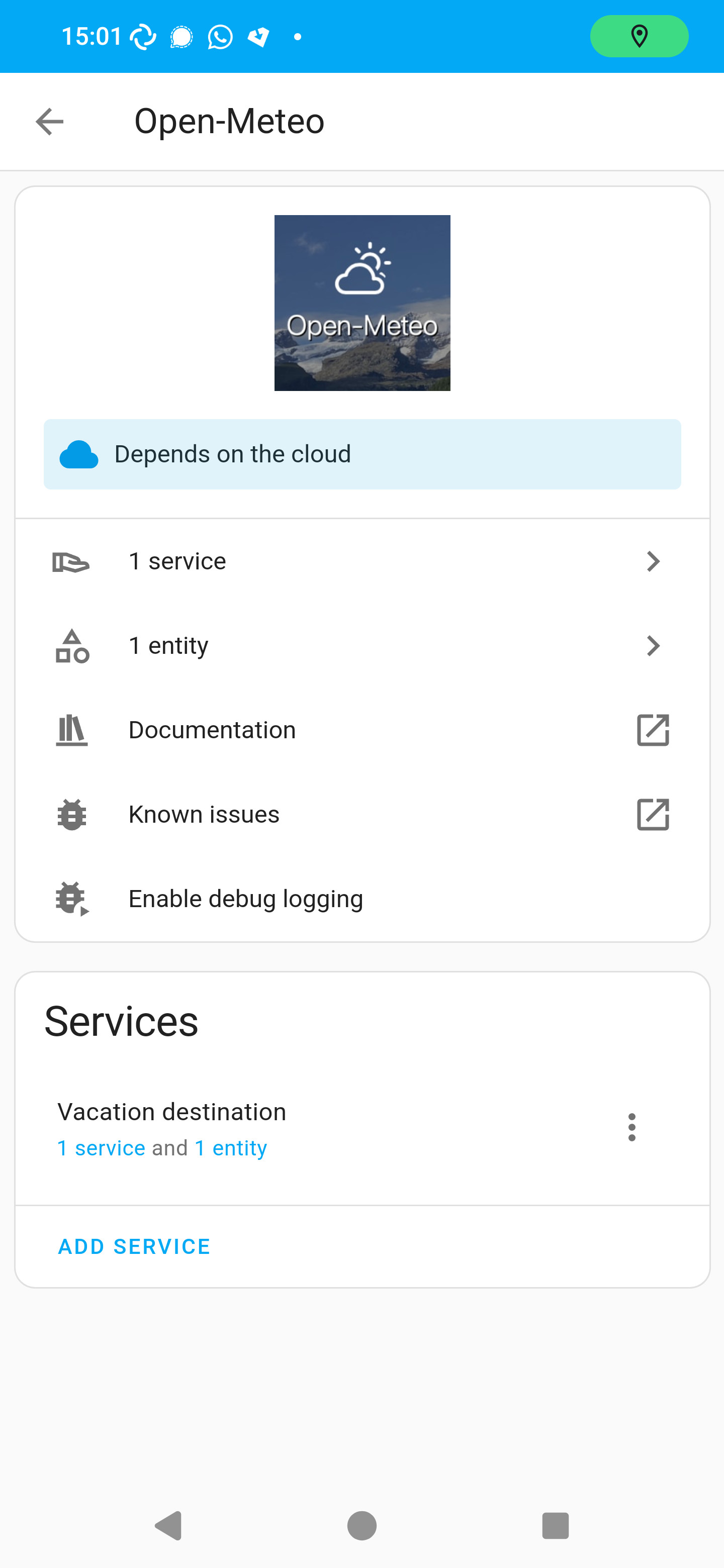 Open-Meteo integration config entry list.jpg