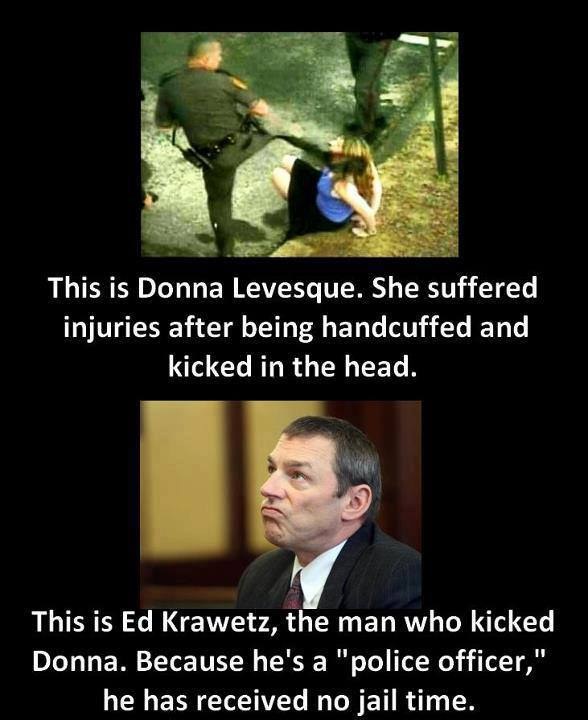 Ed Krawetz kicking a defenseless woman in the face